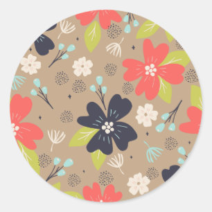 Handdrawn Christmas Poinsettia Red White Navy Classic Round Sticker