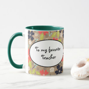 Handdrawn Christmas Poinsettia Red White Navy Mug