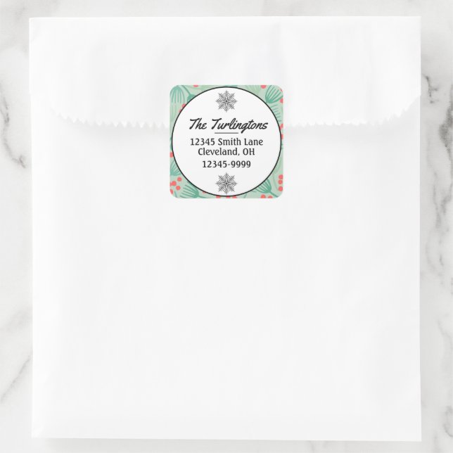 Handdrawn Christmas Tree Evergreen Return Address Square Sticker (Bag)
