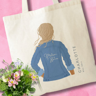 HandDrawn Denim Jacket Blonde Hair Matron of Honou Tote Bag