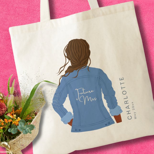 HandDrawn Denim Jacket Dark Hair & Skin Future Mrs Tote Bag (Creator Uploaded)