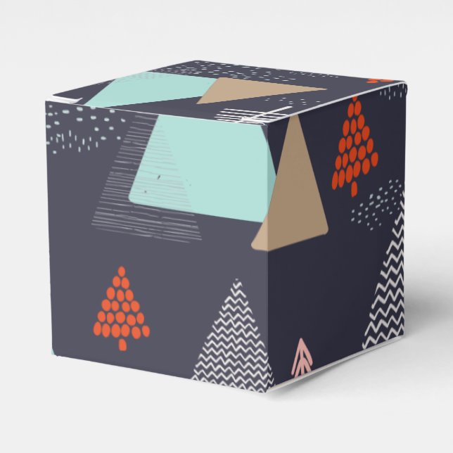Handdrawn Evergreen Pine Trees in Snow at Night Favour Box (Front Side)