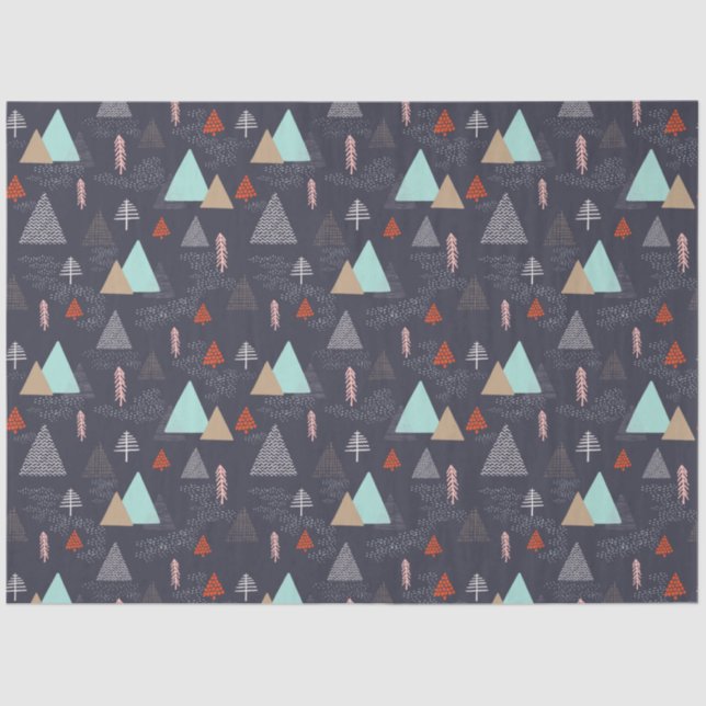 Handdrawn Evergreen Pine Trees in Snow at Night Tissue Paper (Front)