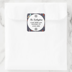Handdrawn Evergreen Pine Trees Snow Return Address Square Sticker