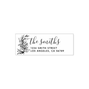 Handdrawn Floral Family Name Return Address Self-inking Stamp