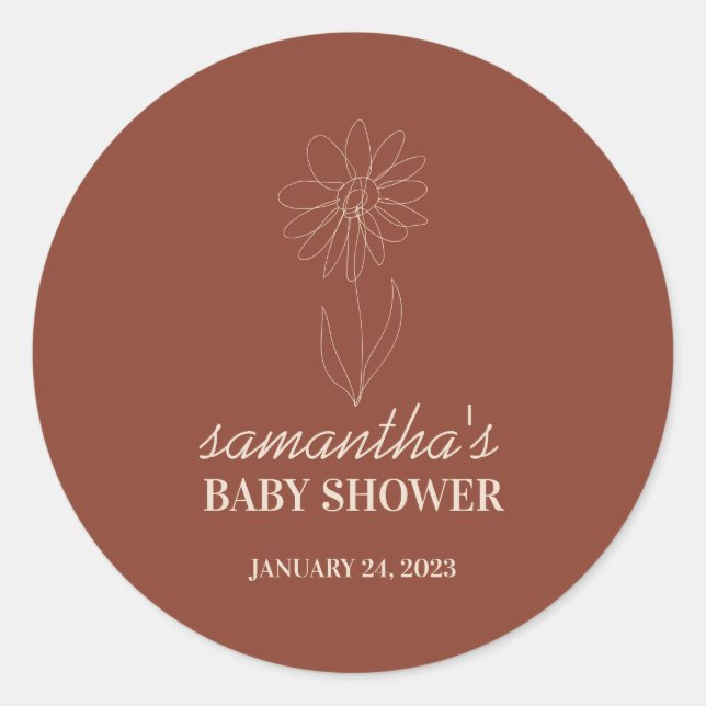 Handdrawn Flower Simple Boho Baby Shower Classic Round Sticker (Front)