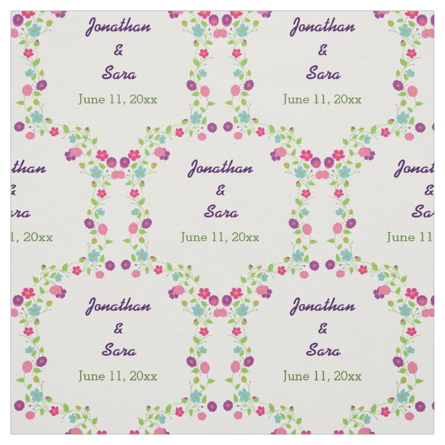Handdrawn Flowers Personalised Bride and Groom Fabric (Swatch)