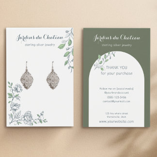 Handdrawn french botanical earring display card