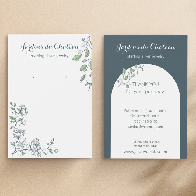 Handdrawn french botanical earring display card (Creator Uploaded)