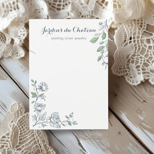 Handdrawn French botanical necklace display card