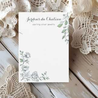 Handdrawn French botanical necklace display card