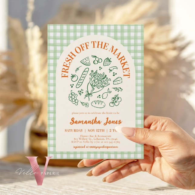Handdrawn Green Fresh Off the Market Bridal Shower Invitation (Creator Uploaded)
