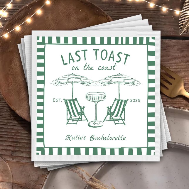 Handdrawn Last Toast Coast Green Bachelorette Napkin (Creator Uploaded)