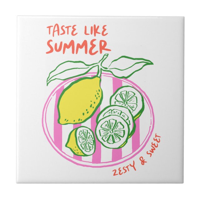 Handdrawn Lemon Summer Quote  Ceramic Tile (Front)