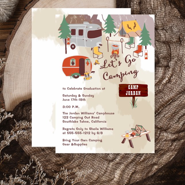 Handdrawn Lets Go Camping Graduation Party Invitation (Handdrawn "Let's Go Camping"  Graduation Party Invitation -- Print and/or Digital Download)