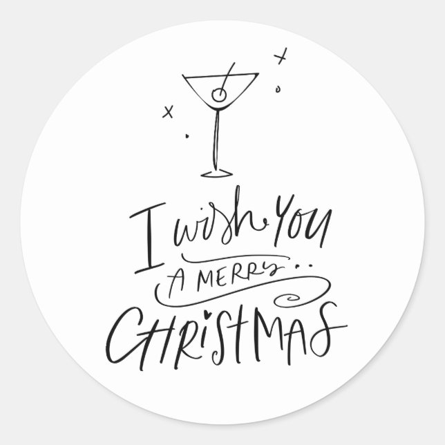 Handdrawn Merry Christmas Martini Holiday Classic Round Sticker (Front)