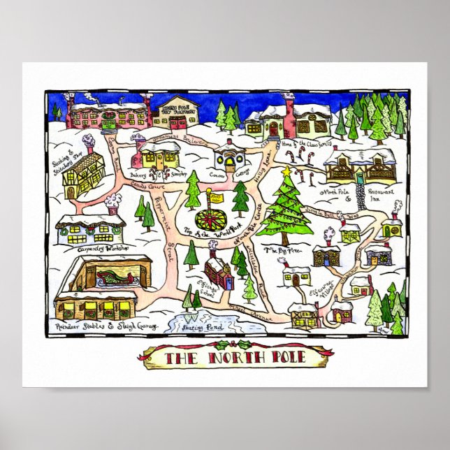 Handdrawn North Pole Map Poster (Front)
