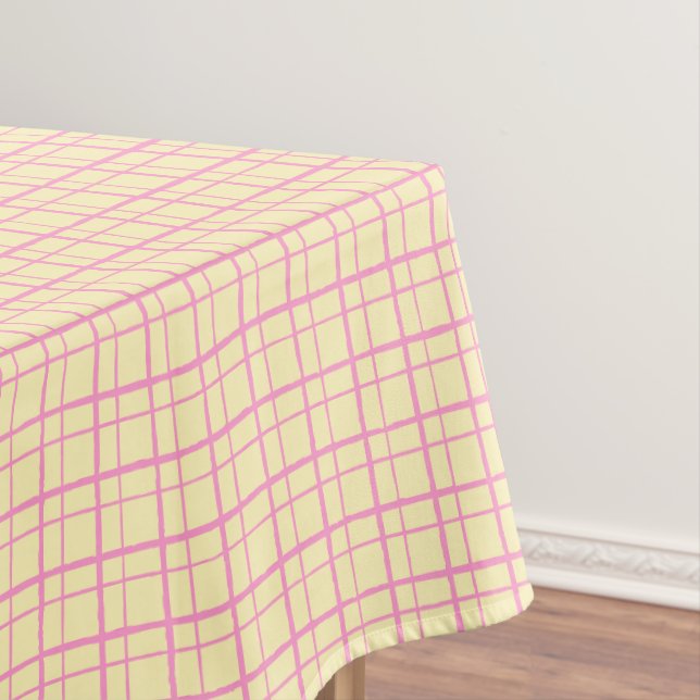 HandDrawn Organic Grid Check Sunshine Yellow Tablecloth (In Situ)