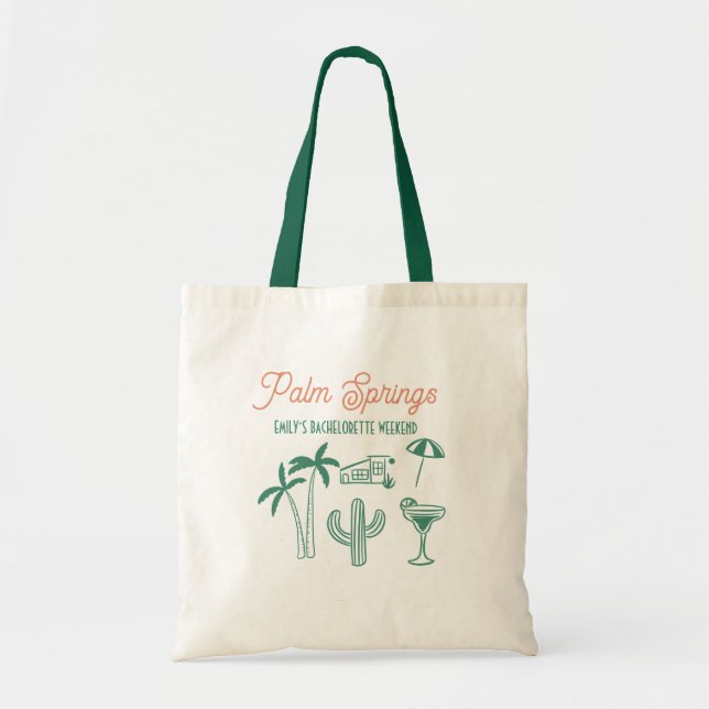 Handdrawn Palm Springs Pink Bachelorette Weekend Tote Bag (Front)