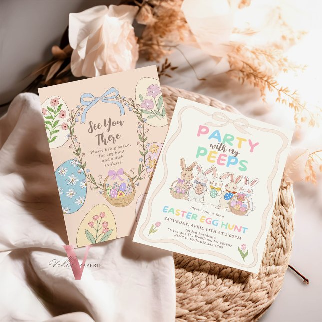 Handdrawn Pastel Bunny Easter Egg Hunt Brunch Invitation (Creator Uploaded)