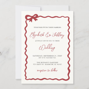 Handdrawn Red Bow Coquette Modern Chic Wedding Invitation