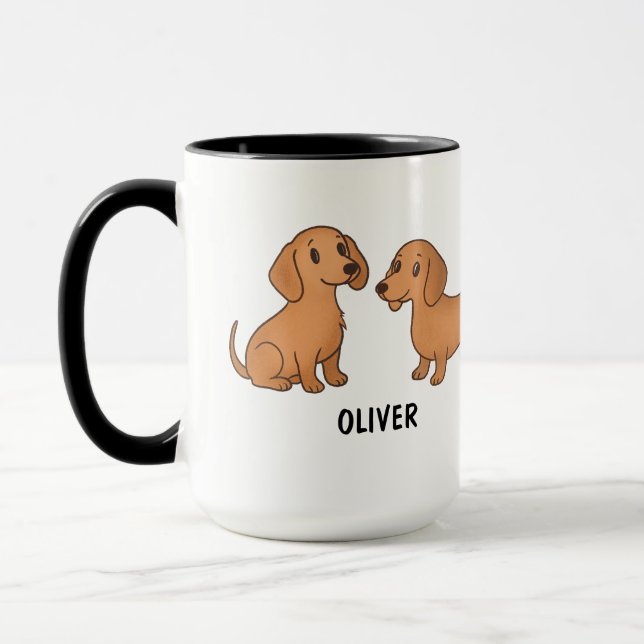 Handdrawn Red Dachshund Dog Custom Cute Mug (Left)