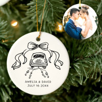Handdrawn Retro Wedding Car Just Married Photo