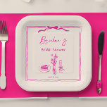 Handdrawn scribble retro pink ribbon bridal shower paper plate<br><div class="desc">Hand drawn scribble sketch retro vintage pink ribbon bridal shower template paper plates personalised bridal shower tableware</div>