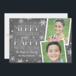 Handdrawn Snowflakes Collection Holiday Card<br><div class="desc">This holiday card says "Merry Christmas and Happy New Year" in stylish typography, with hand drawn snowflakes and a chalkboard background. Featuring two of your photos. Personalise with your own photos and text for a stylish holiday card that is all your own. Comes with a matching snowflake pattern on the...</div>
