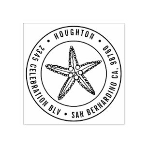 Handdrawn Starfish Round Typography Return Address Rubber Stamp