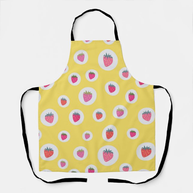 handdrawn strawberries, repeated pattern apron (Front)