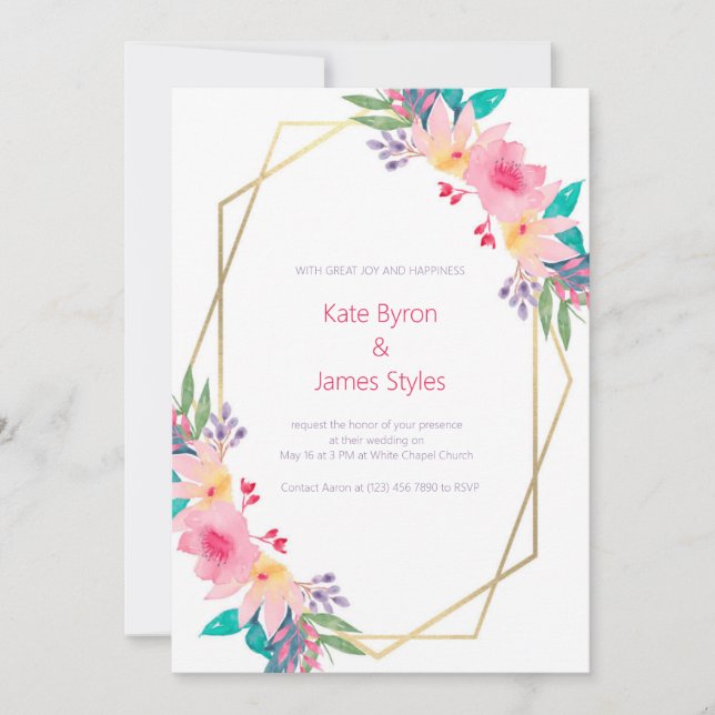 Handdrawn Watercolor Wildflower Wedding Invitation (Front)