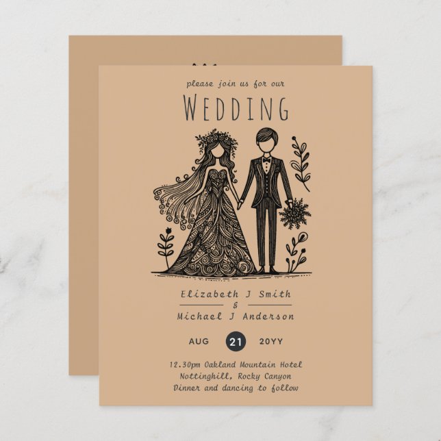 Handdrawn Wedding Cartoon Bride Groom Teracotta (Front/Back)