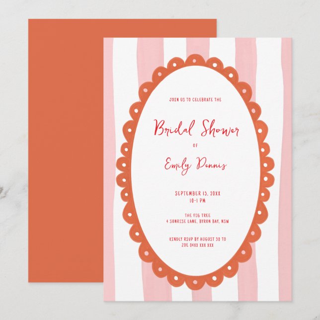 Handdrawn Whimsical Bold Bright Bridal Shower Invitation (Front/Back)