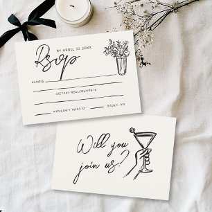 Handdrawn Whimsical Stylish Trendy Wedding RSVP Card