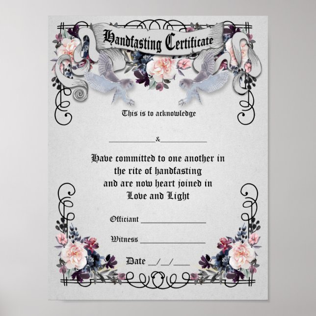 Handfasting Certificate Poster - Fantasy Owls (Front)