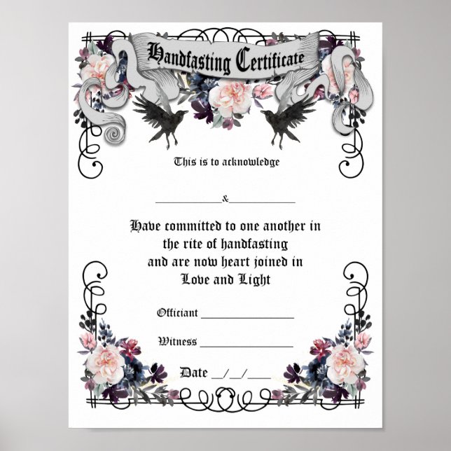 Handfasting Certificate Poster - Fantasy Ravens  (Front)