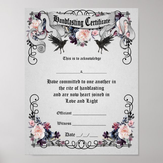 Handfasting Certificate Poster - Fantasy Ravens (Front)