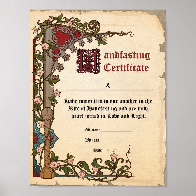 Handfasting Certificate Poster - Medieval  (Front)