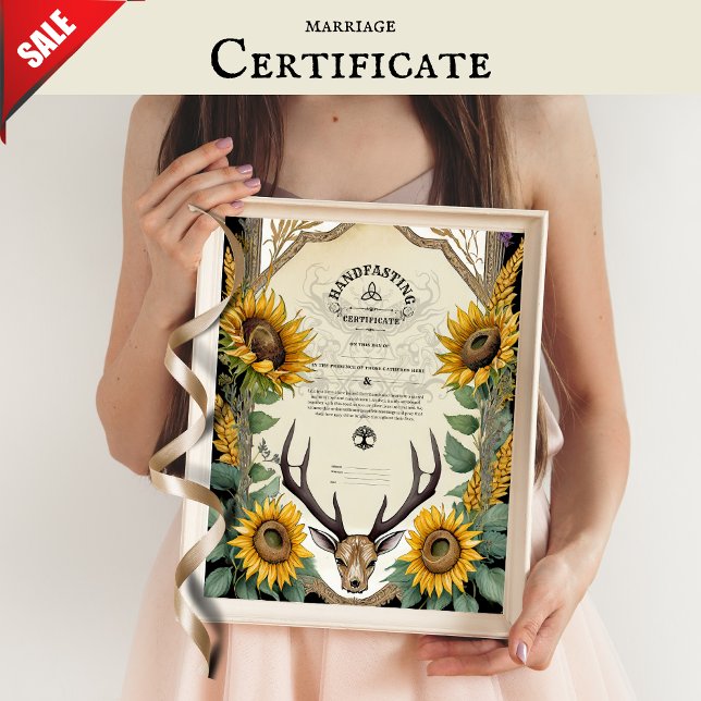 HANDFASTING CERTIFICATE  STAG ANTLERS PAGAN FLORAL POSTER (Creator Uploaded)