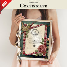 HANDFASTING CERTIFICATE TARTAN ROSES RED GREEN 