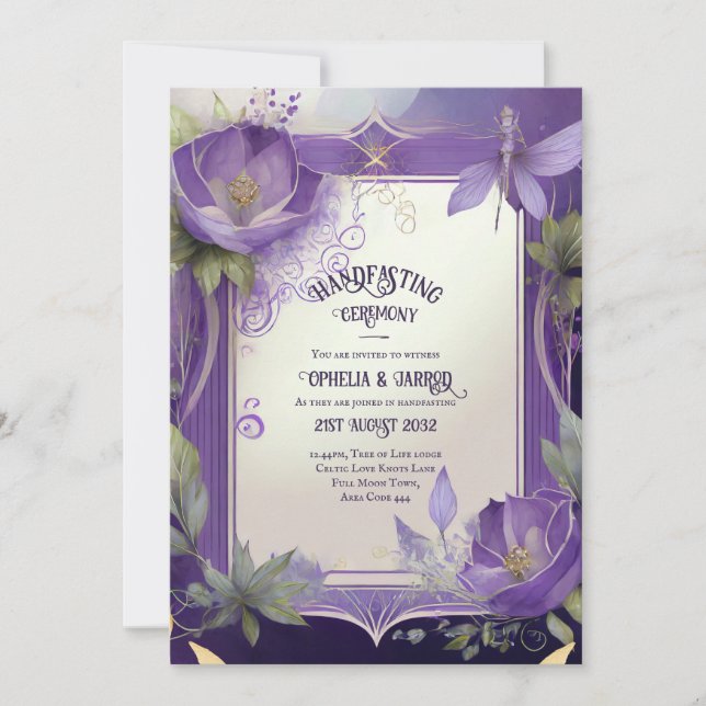 HANDFASTING INVITATIONS PURPLE GOLD ETHEREAL (Front)