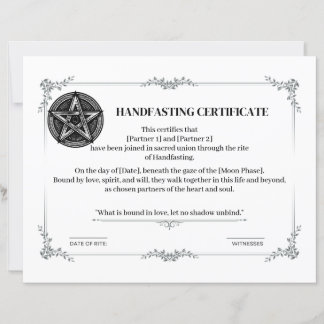 Handfasting Wedding Certificate