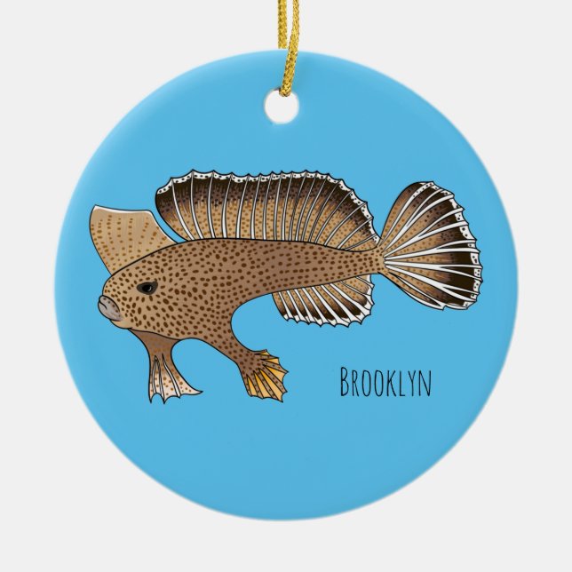 Handfish cartoon illustration  ceramic ornament (Front)