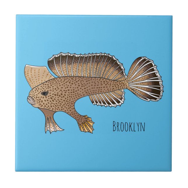 Handfish cartoon illustration ceramic tile (Front)
