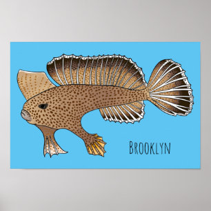 Handfish cartoon illustration poster