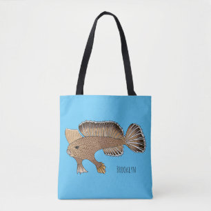 Handfish cartoon illustration tote bag