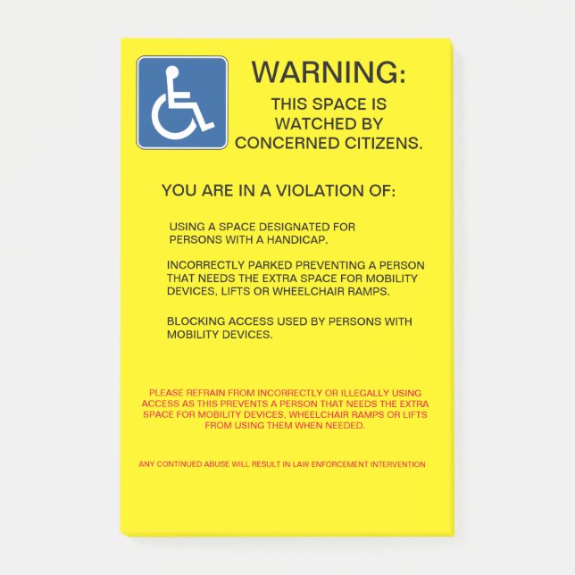 HANDICAP VIOLATION POST-IT NOTES (Front)