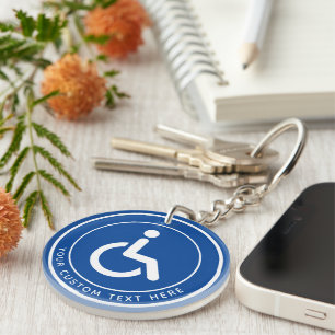 Handicapped disabled symbol text blue white key ring