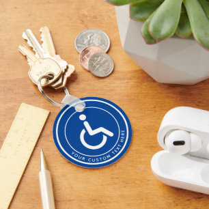 Handicapped disabled symbol text blue white key ring